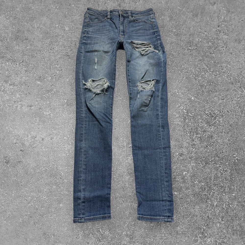 American Eagle Super Super Stretch X Skinny Jeans Blue Distressed Women Size 2